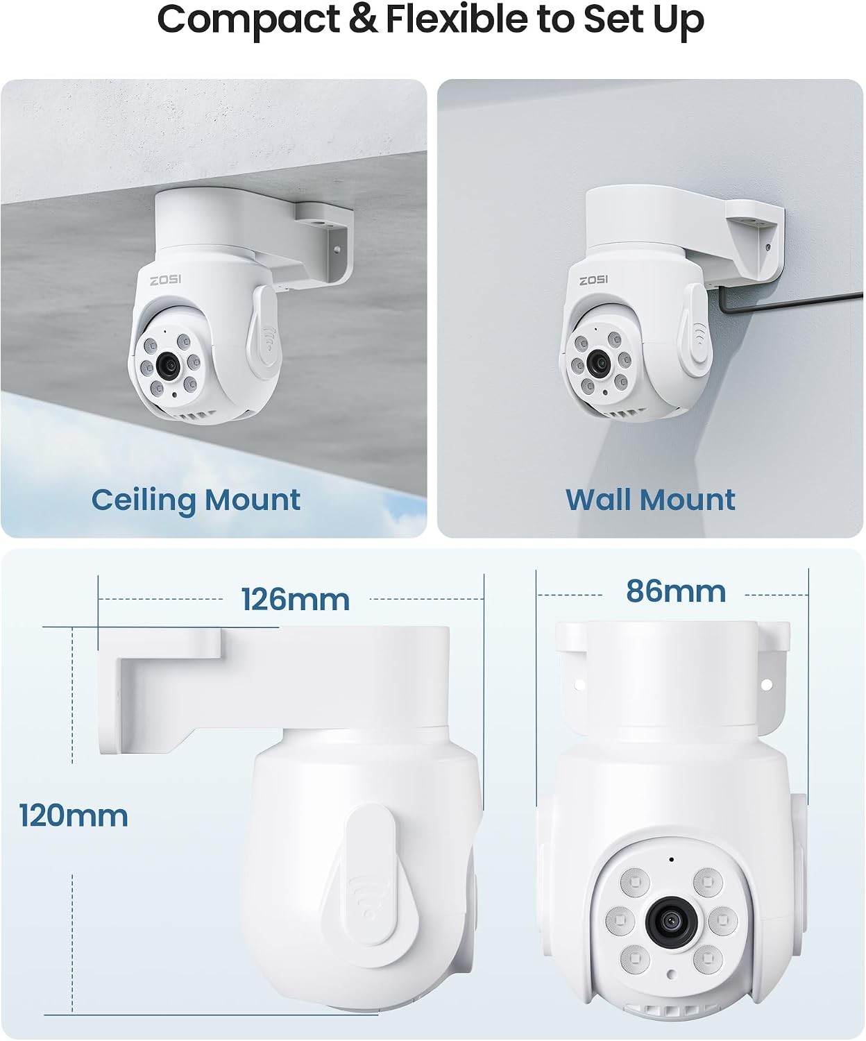ZOSI 2 Pack 360°View Pan Tilt 1080P Wired Security Camera One-Way Audio Outdoor