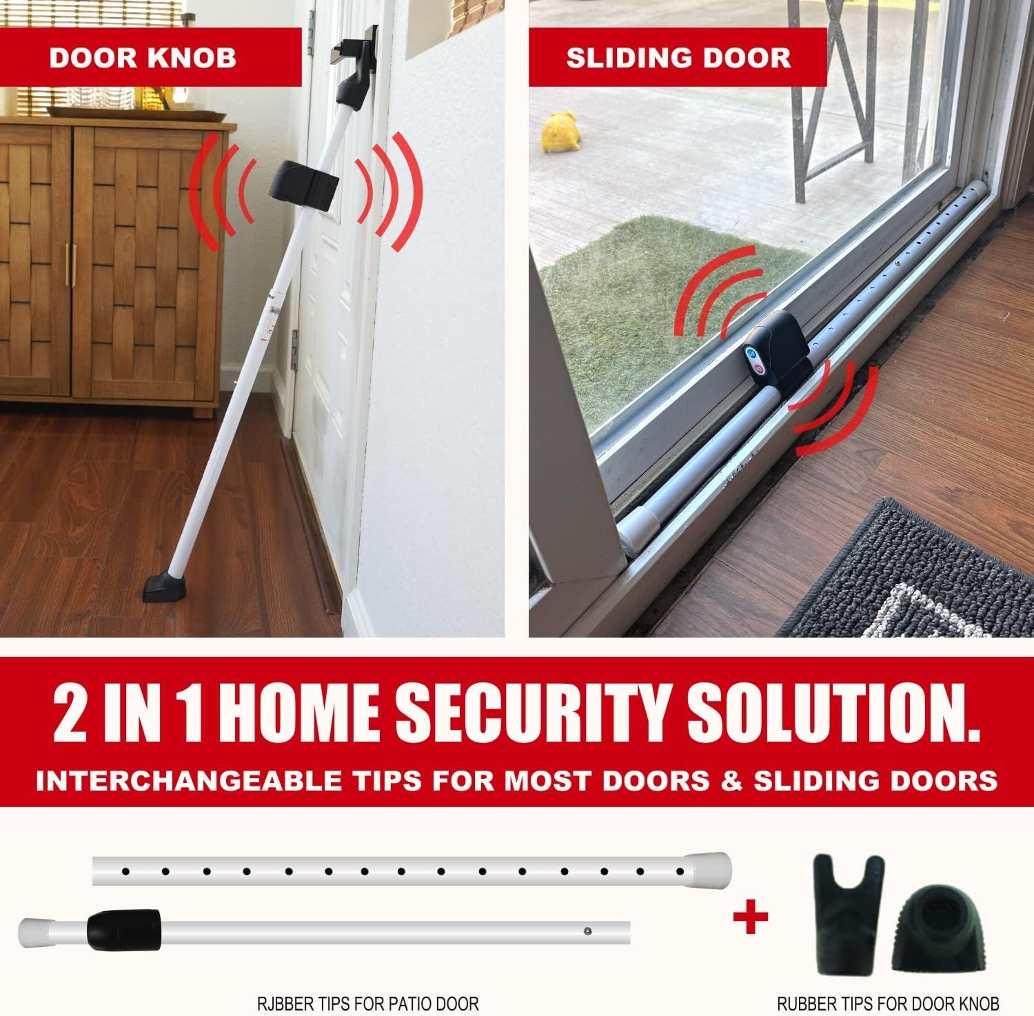 Rugged 2-in-1 Door Security Bar with 120dB Alarm – Protects Against Intrusions