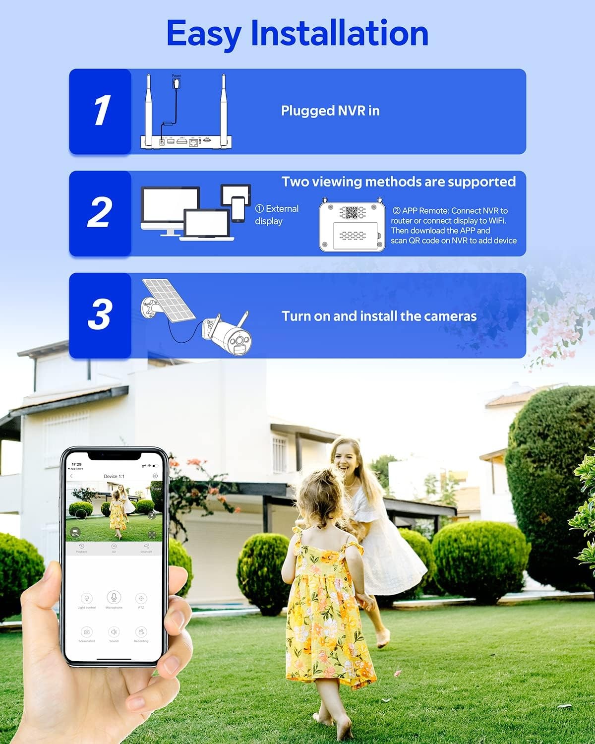 Solar Battery Powered Security Camera System Wireless Outdoor WiFi Wire-Free Cam