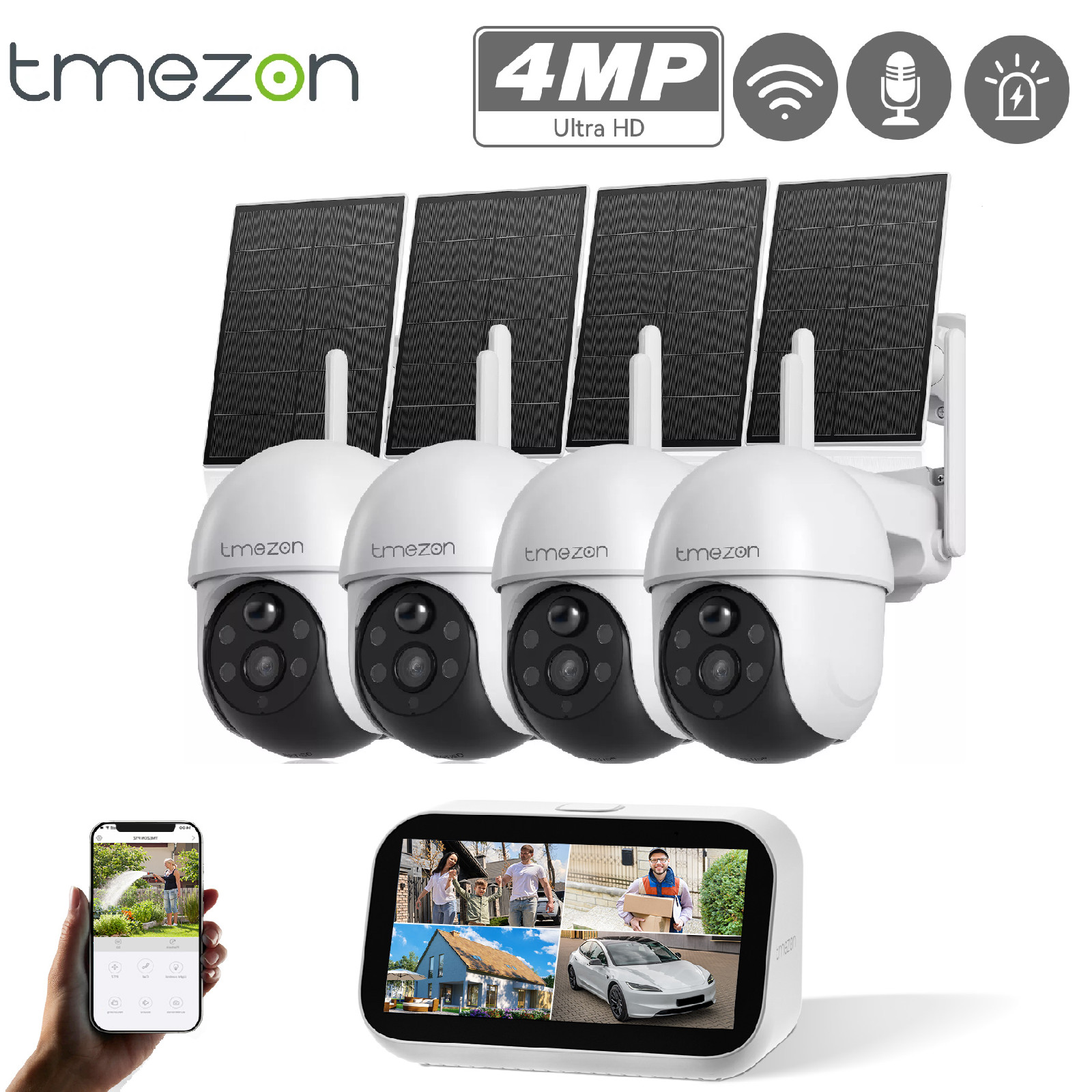 4MP Solar Security Cameras Outdoor Wireless 4-Cam Kit 2-Way Audio Night Vision
