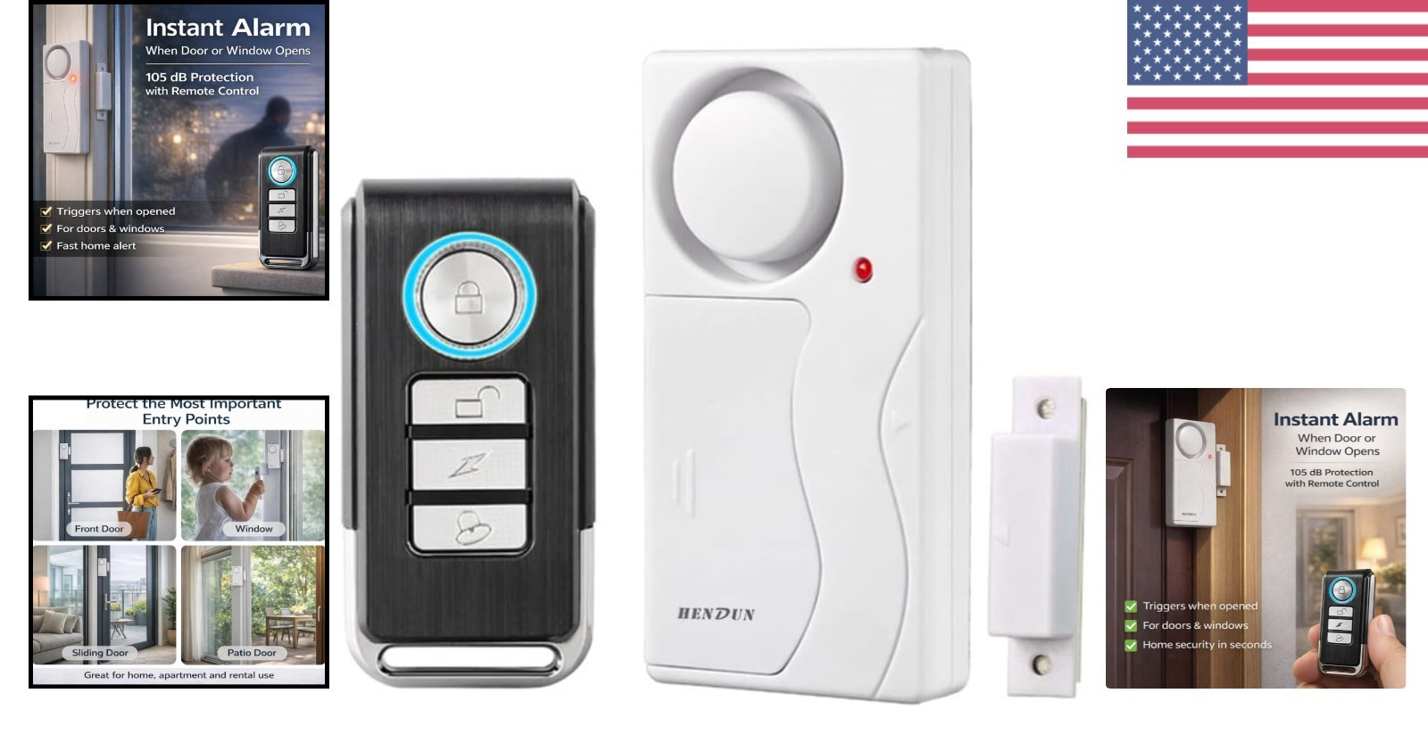 Wireless Remote Door Alarm Magnetic Security Sensor 105dB for Kids Safety
