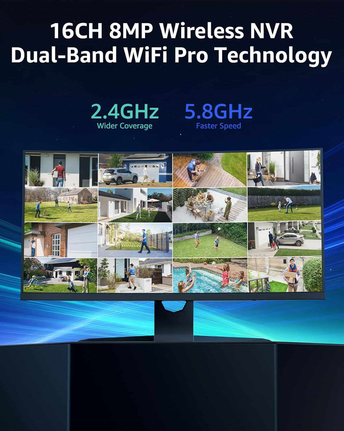 Wireless Security Camera System-16Ch Expandable 4K Security NVR, 8Pcs 2K Outdoor