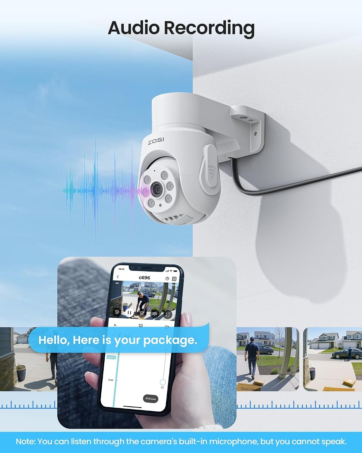 ZOSI 2 Pack 360°View Pan Tilt 1080P Wired Security Camera One-Way Audio Outdoor