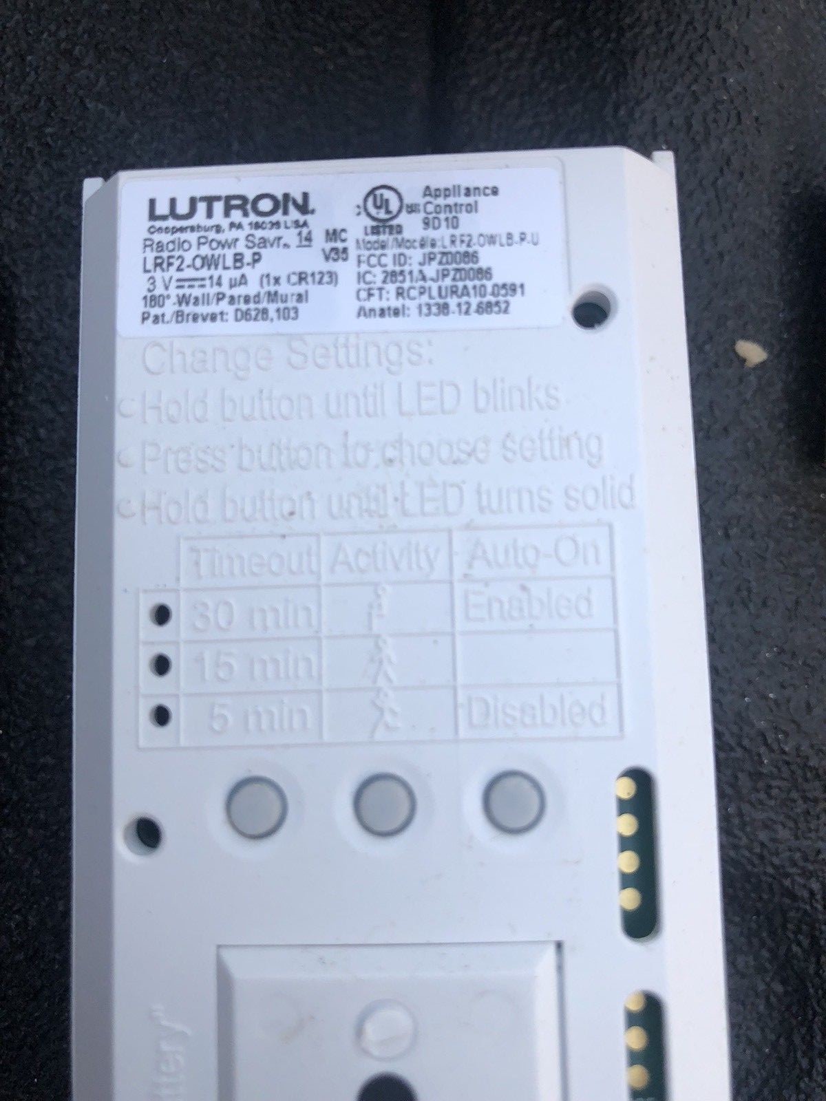 Lutron LRF2-OWLB-P-WH Radio Powr Savr Wireless Wall-Mounted Occupancy/Vacancy