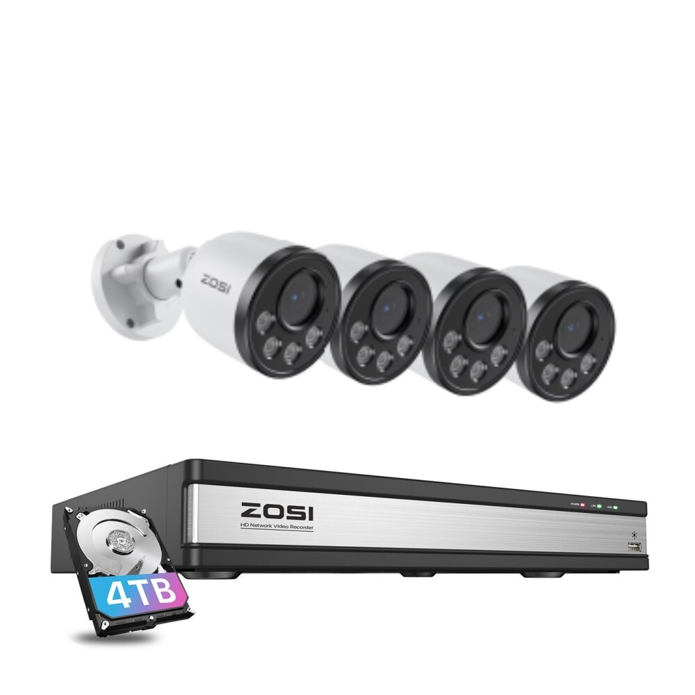 ZOSI 16CH NVR 4MP PoE Security Camera System 4TB Audio Night Vision Human Detect