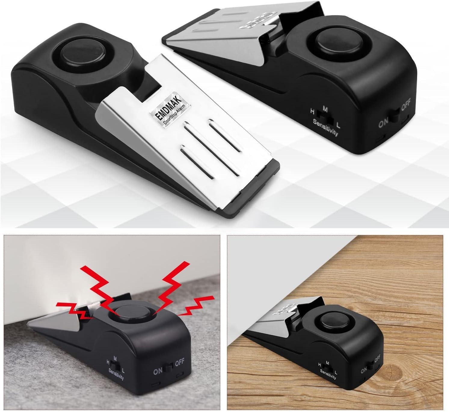 Black Door Stop Alarm with Loud 120dB Siren – Battery Powered Safety Device