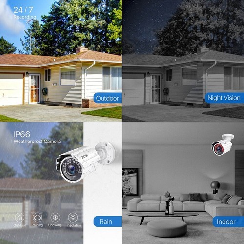 ZOSI 4PCS White Metal 1080P Home TVI Security Cameras CCTV Outdoor Night Vision
