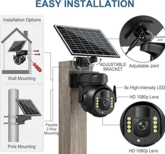 4K 8MP 4G LTE Cellular Security Camera, Outdoor Wireless Camera with Medium