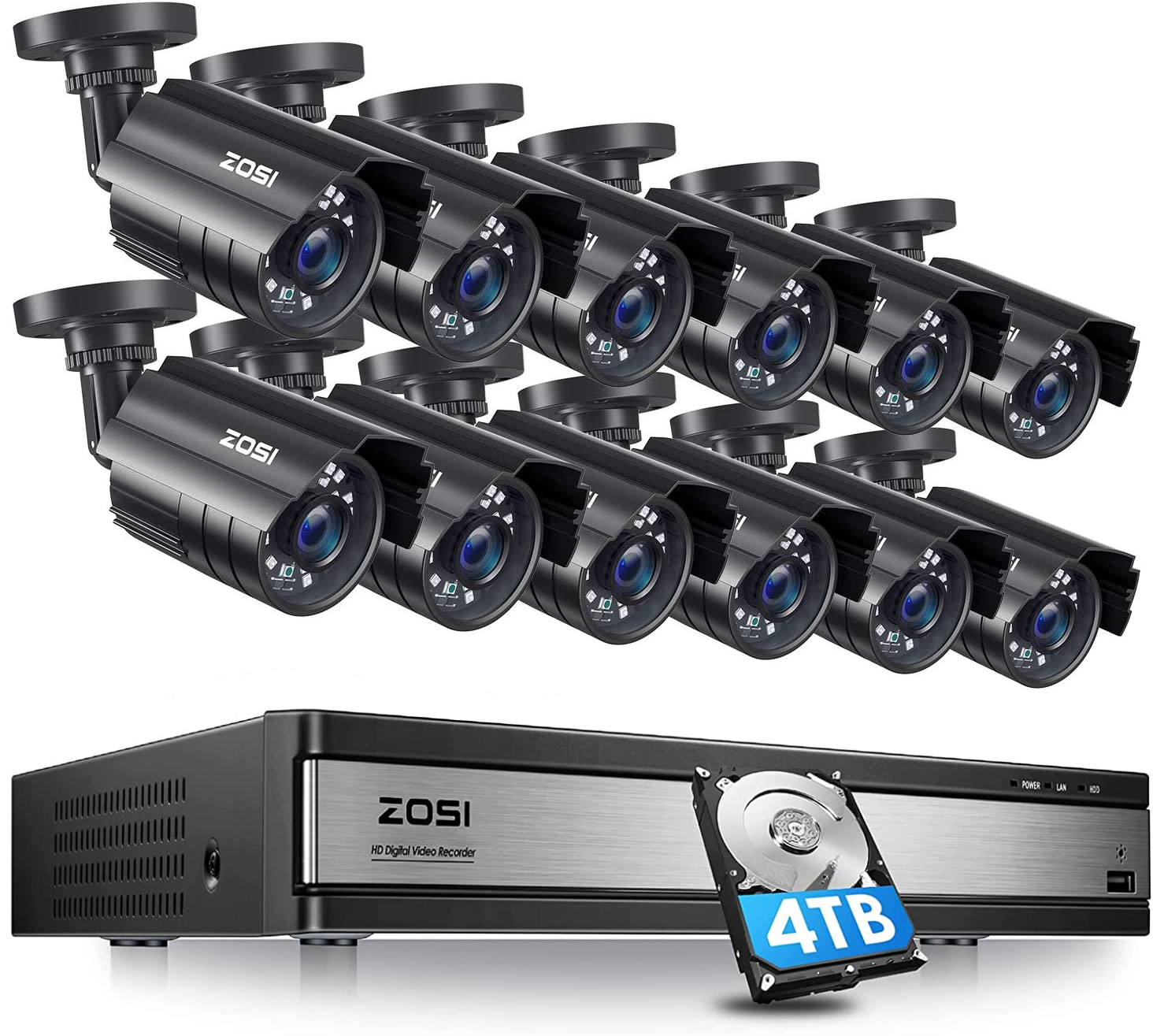 ZOSI 16CH 2MP CCTV Home Security Camera System H.265+5MP Lite DVR IR Night Alert