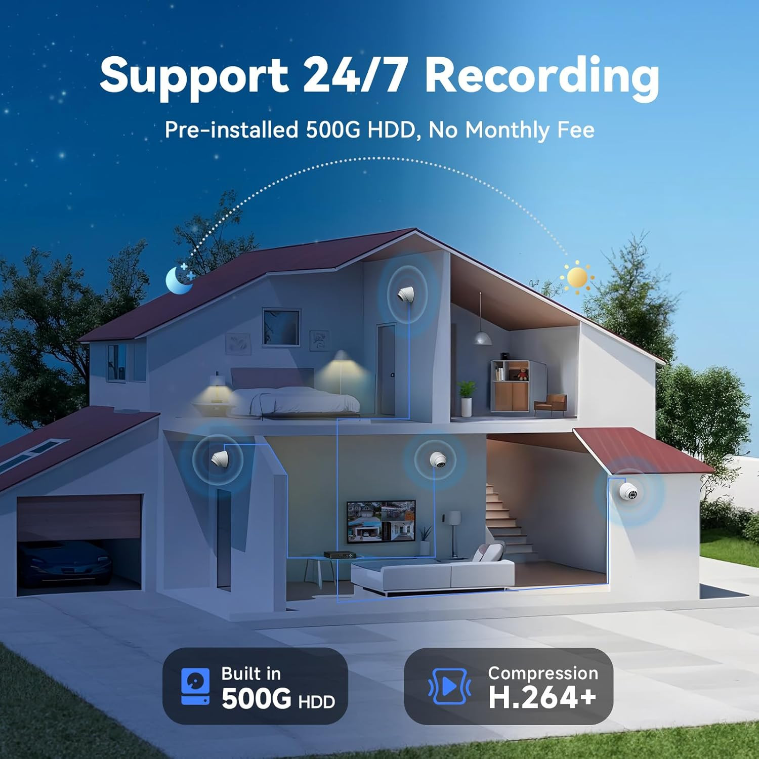 5MP Lite Security Camera System with 500G Hard Drive, 4 Channel AHD TVI DVR Reco