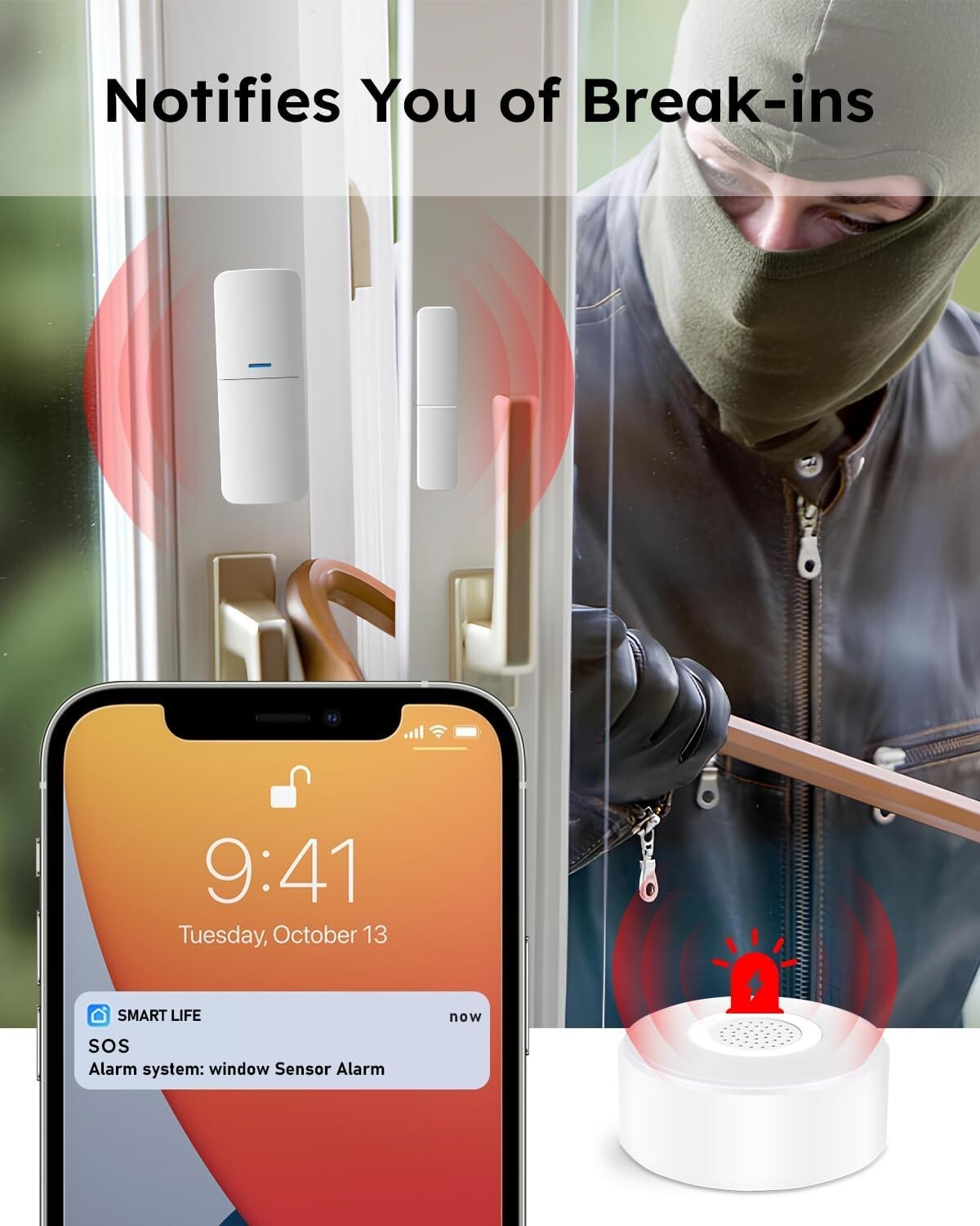 WiFi Alarm System, Smart Home Alarm System Wireless 9 Piece-kit, DIY Alarm Syste