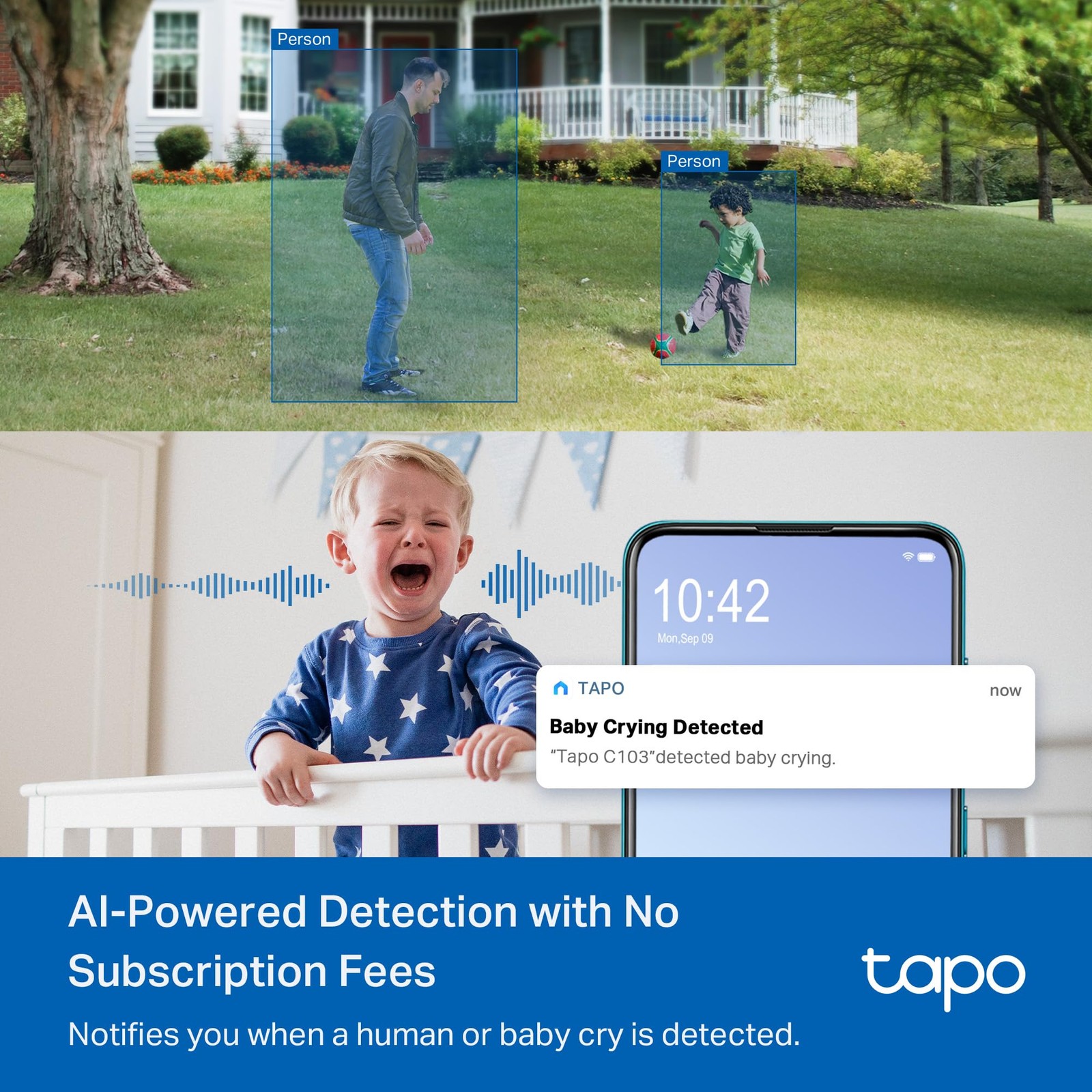 Tapo 1080p Pan/Tilt Indoor/Outdoor Security Camera – Free Person/Baby White