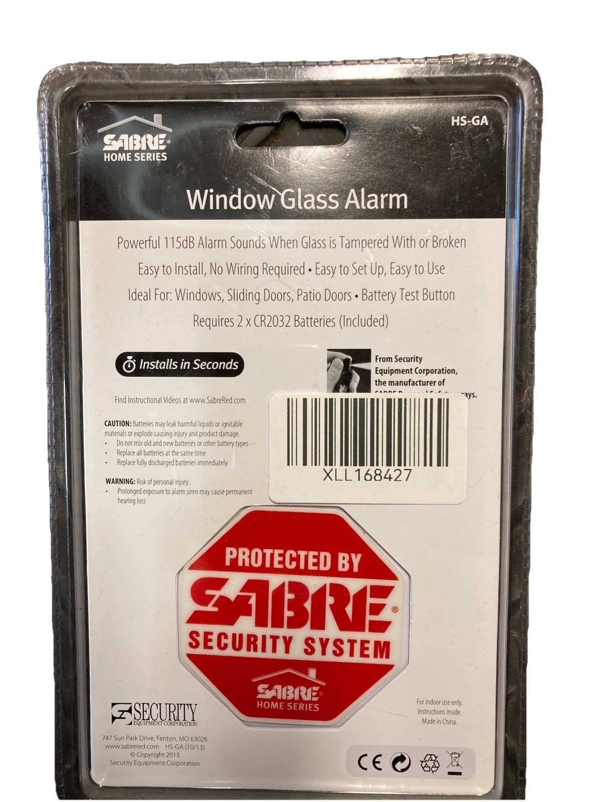 SABRE HS-GA Wireless Window Glass Break & Vibration Detector Alarm with Security