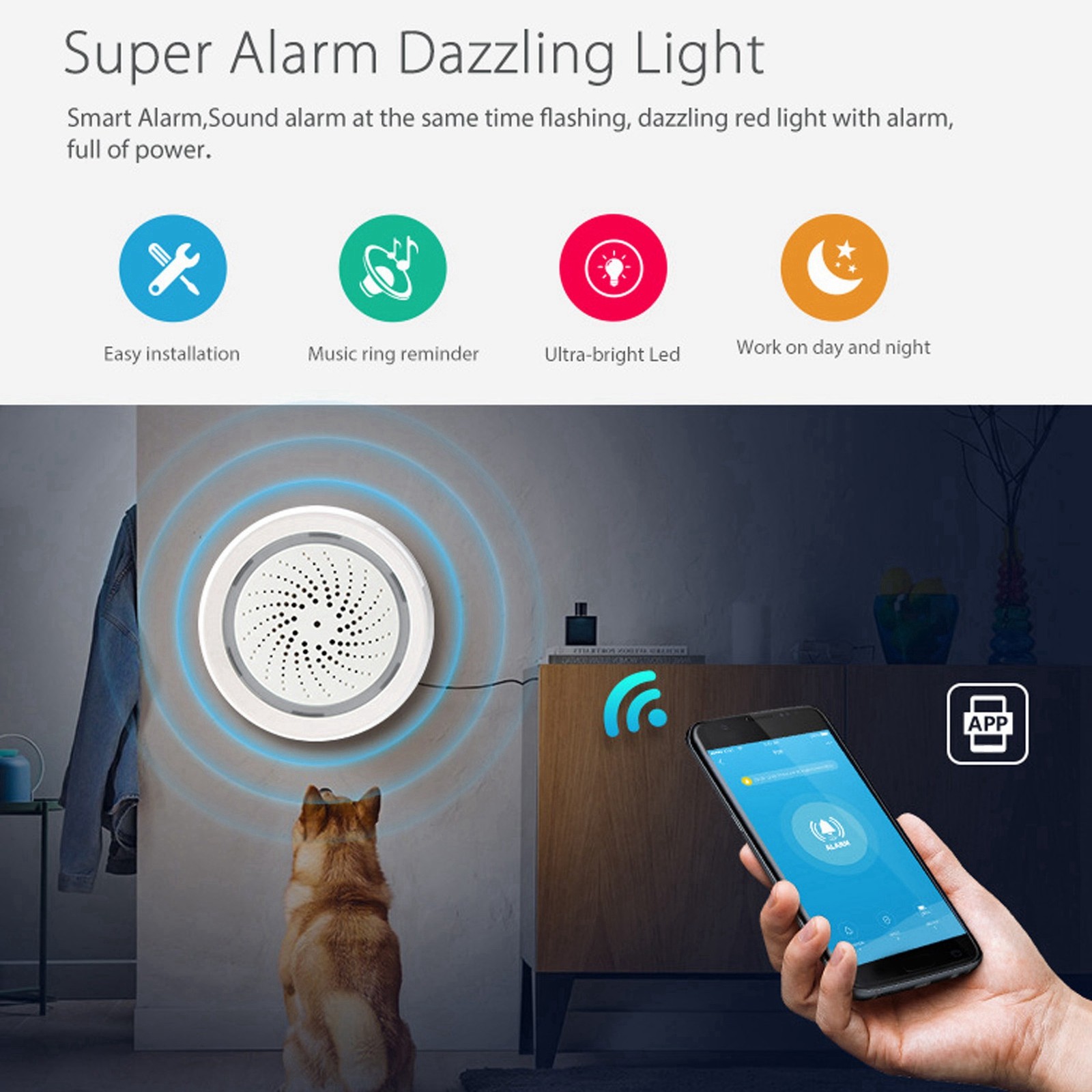 Siren Alarm App Control 90db Wireless Impact Resistant Sound Light Alarm For