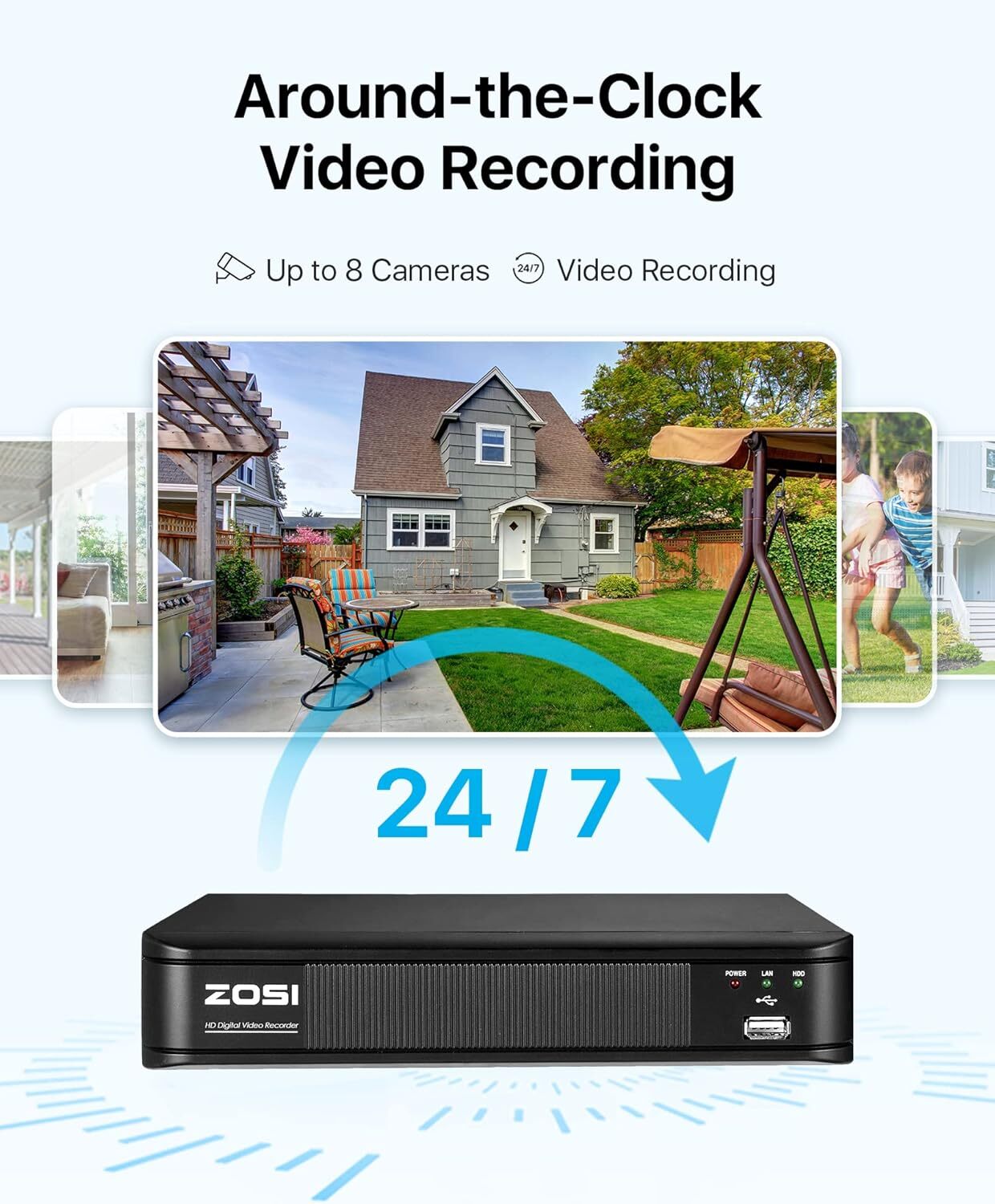ZOSI 8CH DVR + 4x 720p Dome CCTV Cameras, Motion Detect, IR Night, No HDD