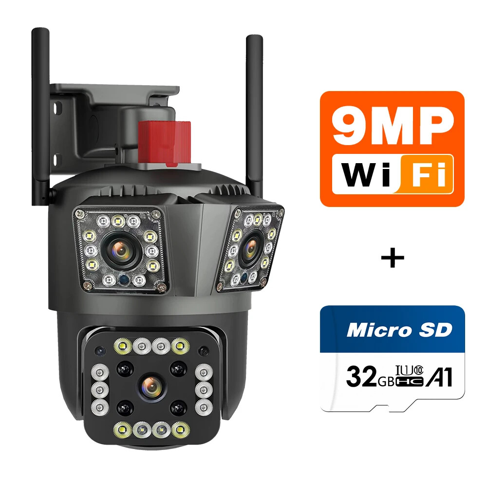 3 Lens HD 1080P WiFi IP Camera Wireless Outdoor CCTV PTZ Home Security IR Cam US
