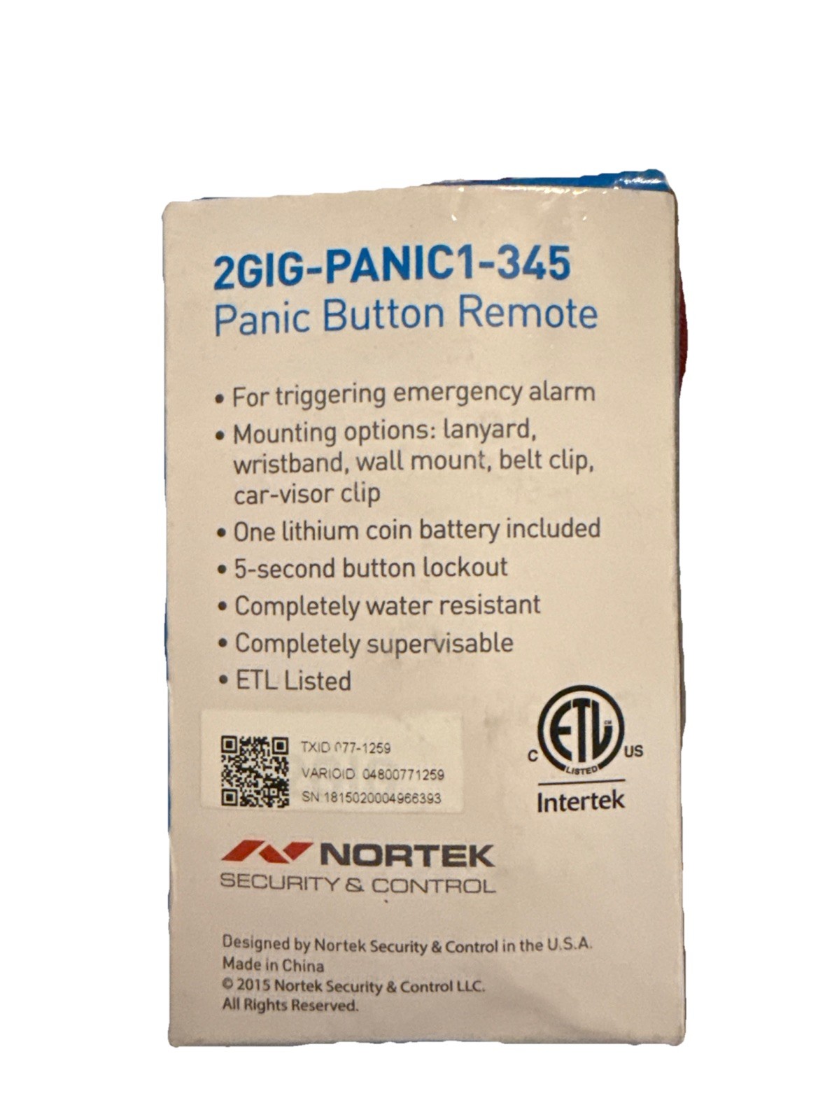 2GIG PANIC1‐345 Wireless Panic Button Remote